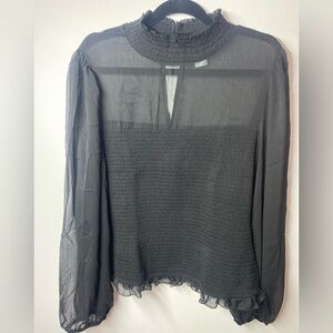 VENUS Sheer Black Smocked Blouse
